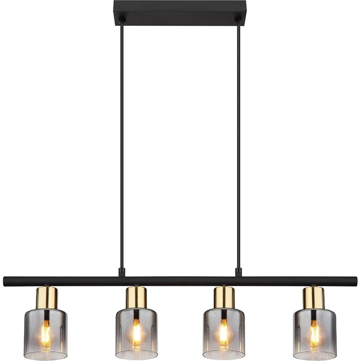 LED Pendelleuchte, Metall, Gold, Glas Rauchfarbe, L 65 cm – Bild 1