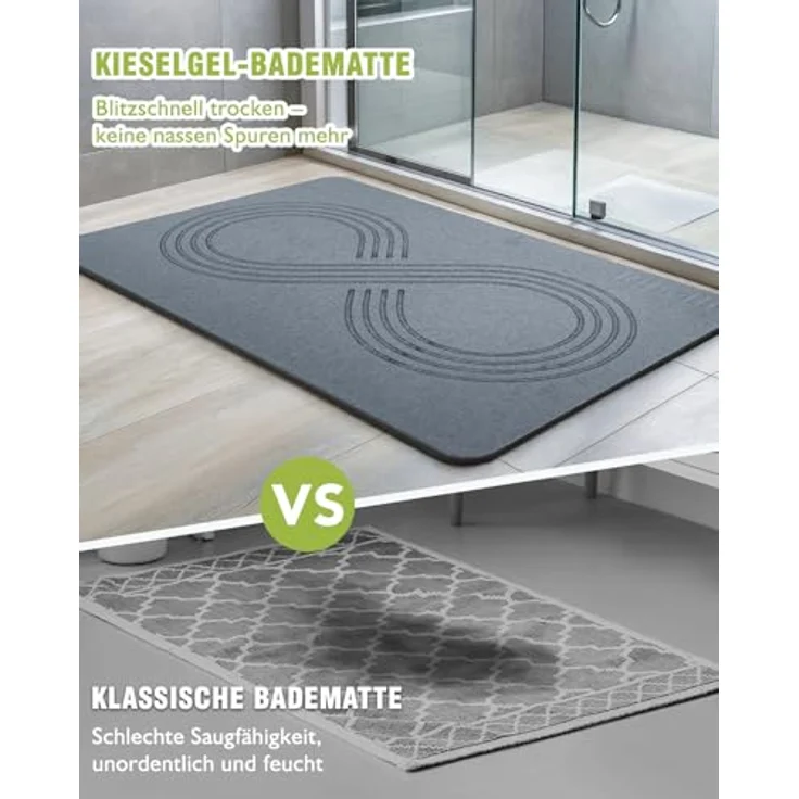 Ribelli Kieselgur Badematte rutschfest 60x39 cm, Duschvorleger Badvorleger Schnelltrocknend, 100% Natürlich Stein Bodenmatte, Bad Matte Super Saugfähig Badezimmermatte – Bild 6