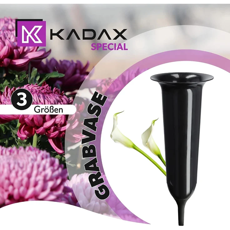KADAX Vase, Fläschchen für Friedhof, Grabstein, 35 cm, Grabstein für Blumen, Schwarz – Bild 2