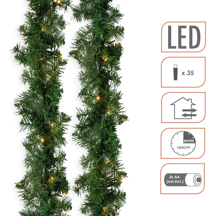 Spetebo LED-Girlande Weihnachts-Girlande grün mit Lichterkette 270 cm, 35-flammig, Künstliche Tannen Girlande mit Lichterkette und Timer - Outdoor – Bild 3