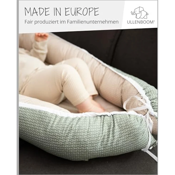 ULLENBOOM Babynest - 100% OEKO-TEX Materialien & Made in EU, Blätterzauber - Babynestchen Neugeborene aus kuscheliger Baumwolle, Ideal als Reisebett & Kuschelnest geeignet – Bild 6