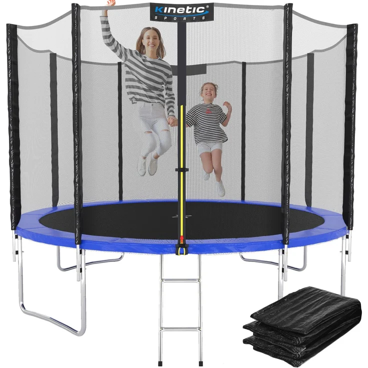 KINETIC SPORTS Trampolin Outdoor 'Salto Plus' - Komplett-Set für Kinder, USA Sprungtuch, Netz, Randpolster, Leiter, Blau-2, Ø 305 cm – Bild 1