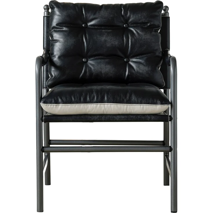 Sessel, 1er-Set, schwarzes Echtleder und Metallrahmen,90*60*62 cm – Bild 7
