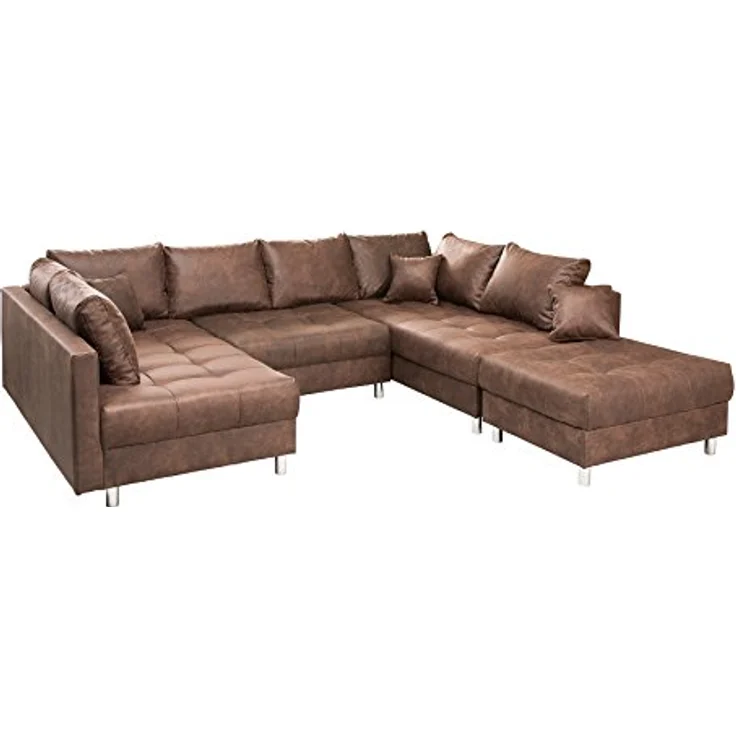 riess-ambiente Wohnlandschaft KENT 305cm antik braun - Federkern, modern, inkl. Hocker u. Kissen, Set 1 Teile, Wohnzimmer · XXL · U-Form · Federkern · Microfaser · Hocker & Kissen – Bild 2
