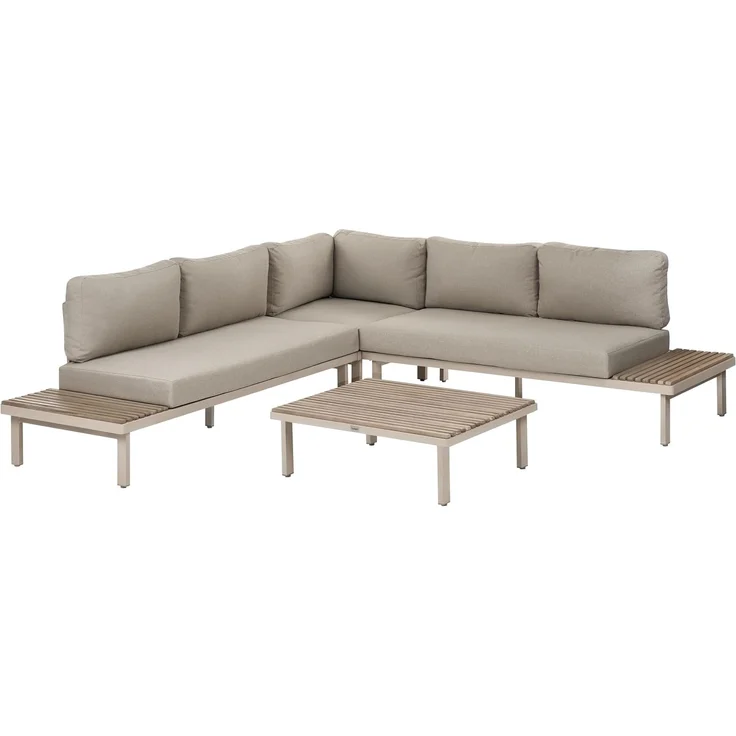 Garten Ecksofa mit Tisch 5-Sitzer FIVIZZANO Akazienholz Beige – Bild 4