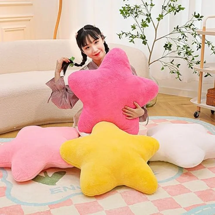 Herfair Kuschelkissen Kinder Sternkissen, Plüsch Kissen Dekokissen für Kinderzimmer,Weiche Flauschige Sternform Zierkissen,Gefülltes Stern Wurfkissen Kissen für Heimdekoration (milchig weiß,50CM) – Bild 4