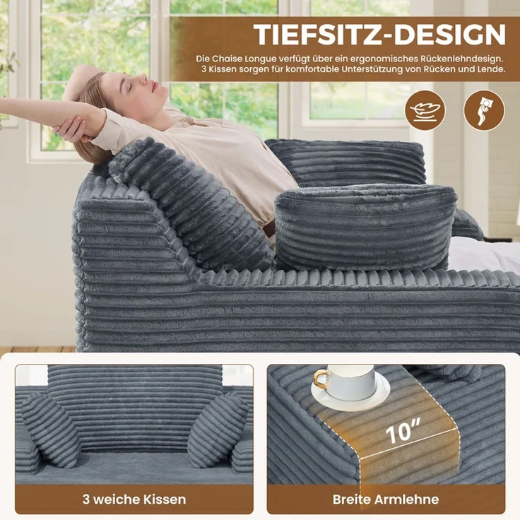 Aivermeile Multifunktionales All-in-One-Sofa Modulares Chaiselongue Schlafsofa, 172x129x40 cm, Relaxliege für Wohnzimmer, Schlafzimmer & Gästezimmer, großzügige Liegefläche, ergonomische Rücken- & Armlehnen, formbeständige Schaumstoffpolsterung, inkl. ... – Bild 5