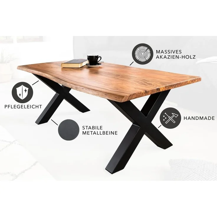 riess-ambiente Couchtisch MAMMUT 120cm natur / schwarz (Einzelartikel, 1-St), Massivholz · Metall · Baumkante · Akazie · Wohnzimmer · Industrial – Bild 4