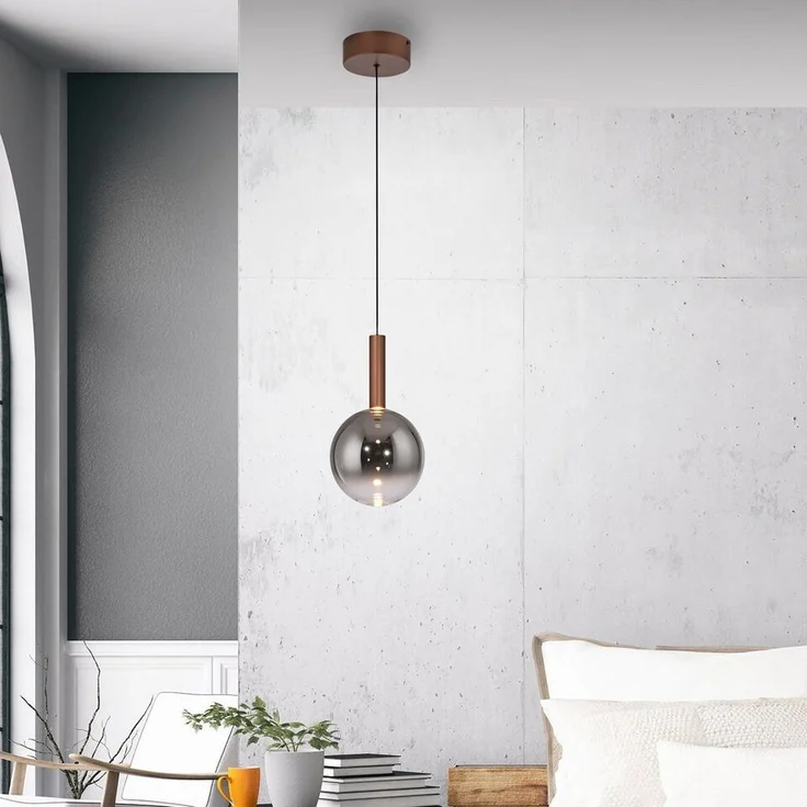 Paul Neuhaus LED Pendelleuchte BOWL, Memoryfunktion, LED fest integriert, Warmweiß, Dimmbar über Lichtschalter, Memory, Höhenverstellbar, Rauchgläser – Bild 1