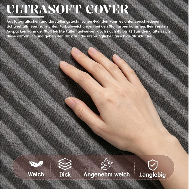 Sitzsack in Grau 90cm×90cm×59cm mit Cordbezug und Memory-Schaum-Füllung – ergonomische Rückenstütze – Bild 6