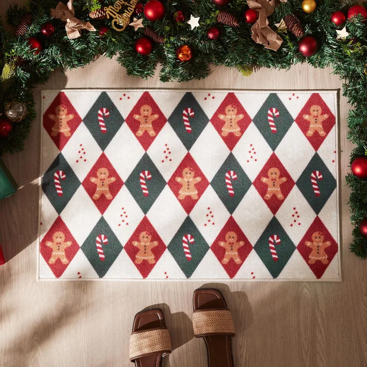 Sonive Fußmatte Außen Innen 50x80 cm, mit Gingerbread Mann Muster | Fußabtreter rutschfeste Schmutzfangmatte Türmatte waschbar Fußabtreter Eingangsteppich für Hund,Eingang, Haustür & Flur