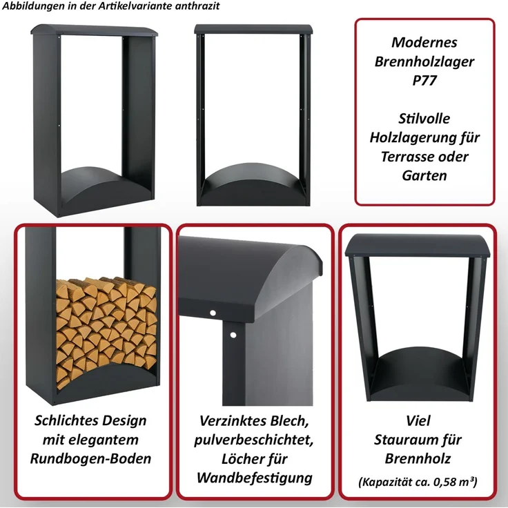 Brennholzlager HWC-P77, Kamin-/Feuerholzregal Holzlager Holzunterstand Outdoor Metall 160x98x50cm ~ grün – Bild 2