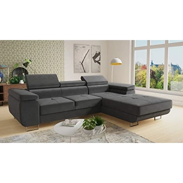 Ecksofa Divo mit Schlaffunktion, Bettkasten und einstellbare Kopfstützen (Grau (Kronos 22), Ecksofa Rechts) – Bild 2