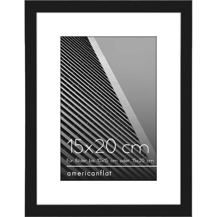 Americanflat Bilderrahmen 15x20 cm Schwarz - Bilderrahmen 10x15 cm mit Passepartout - mit bruchsicherer Scheibe