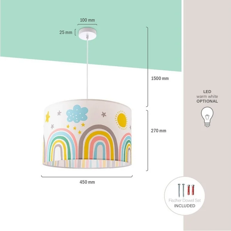 Paco Home Pendelleuchte Tweet 462, ohne Leuchtmittel, Lampe Kinderzimmer Deckenlampe Regenbogen Sonne Wolken Sterne E27 – Bild 3