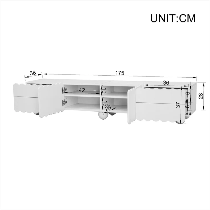 TV-Schrank aus MDF/Spanplatte mit Stauraum, 175x38x37 cm, Weiß – Bild 10