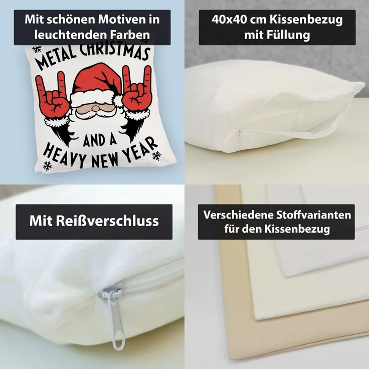 speecheese Dekokissen Weihnachtsmann Rockzeichen Metal Christmas Kuschelkissen – Bild 4