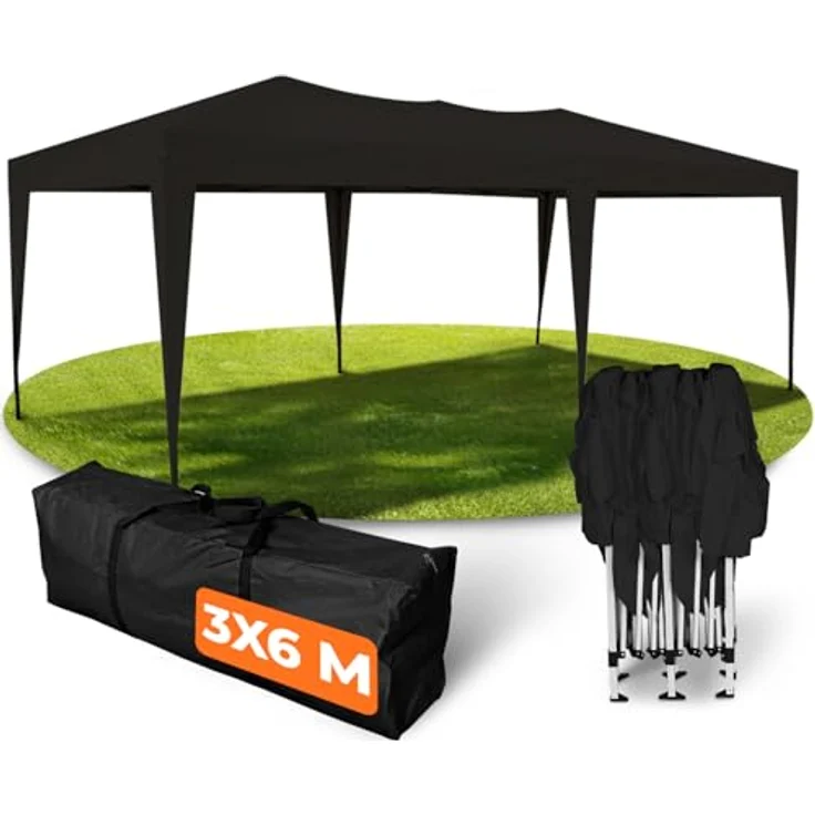 Kronenburg Faltpavillon wasserdicht Pavillon, Gartenzelt, 3x6 m - mit UV Schutz 50+, Schwarz – Bild 2