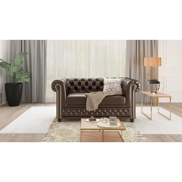 S-Style Möbel Chesterfield-Sofa Jeff, 2-Sitzer aus veganem Leder mit Holzfüßen, mit Wellenfederung – Bild 5