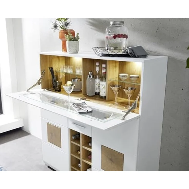 Barschrank >Fun Plus< in weiss matt / Eiche Dekor - 120x129x37 (BxHxT) – Bild 6