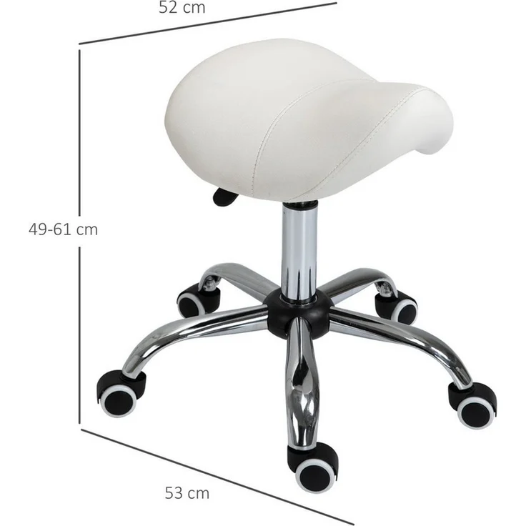 HOMCOM Rollsitz höhenverstellbarer Sattelhocker Drehstuhl Drehhocker (Kosmetikhocker, 1 St, Arbeitshocker), Weiß 52 x 53 x 49-61 cm – Bild 2