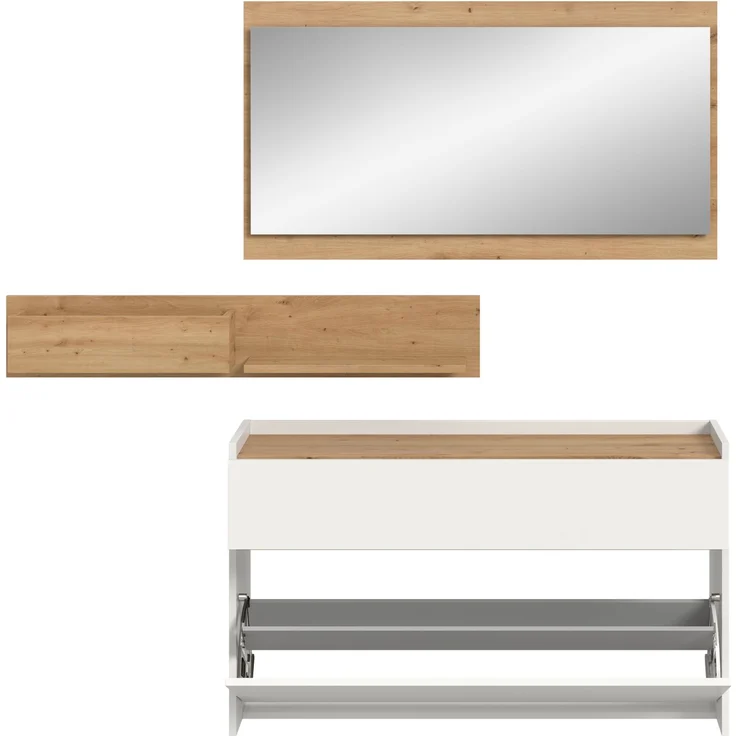Garderobenkombination B/H/T: 192x140x32 cm in weiß Nachbildung und Artisan Oak Nachbildung – Bild 3