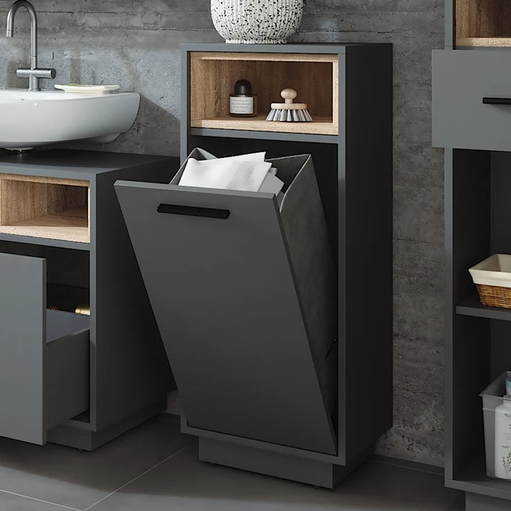 Wäscheschrank Beatrice Anthrazit/Sonoma 38 x 93 cm mit herausnehmbarer Innentasche Vicco – Bild 4