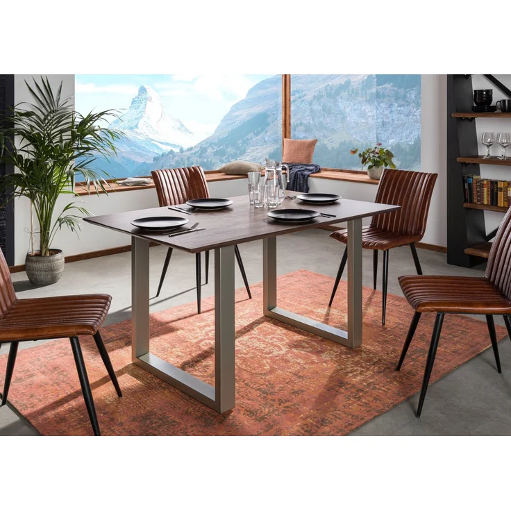 Esstisch Akazie 140x90 grau lackiert / U-Beine silber matt SWISS EDGE – Bild 8