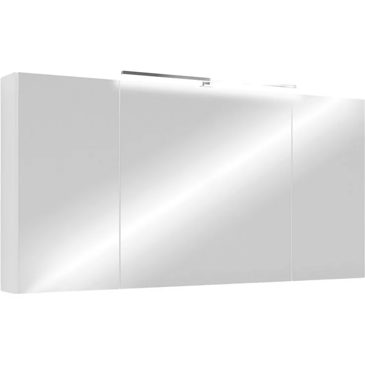 byLIVING Spiegelschrank Spree/Korpus matt weiß mit Spiegeltüren/Hängeschrank mit Soft-Close-Funktion/Inklusive LED-Beleuchtung/Badschrank mit Stecker- und Schalterdose/B 120, H 60, T 20 cm (Weiß)