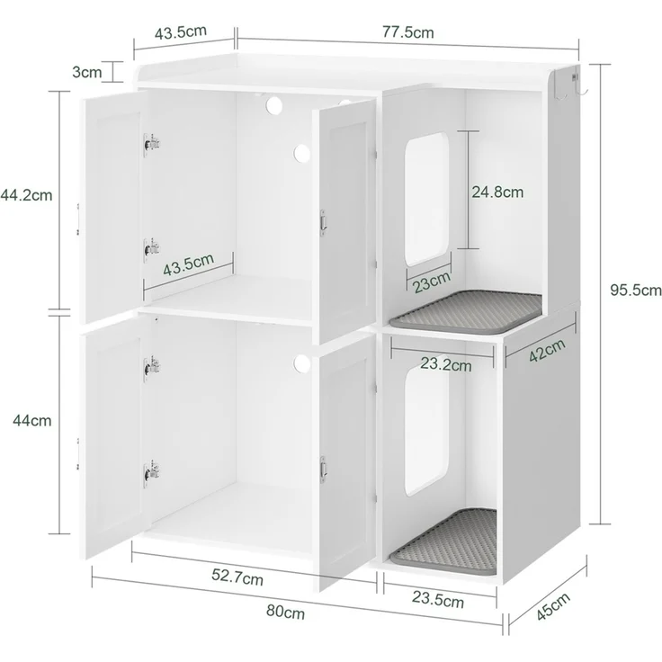 SoBuy HAT09-E-W Stauraum-Schrank, Katzen-Toiletten-Schrank, Haustier-Organizer, Spanplatte, Melamin, Weiß, 80 x 95,5 x 45 cm – Bild 3