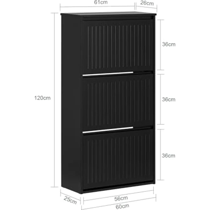 SoBuy Schuhschrank, Schwarz, Holzwerkstoff, 3 Klappfächer, verstellbare Böden, 61x120x26 cm – Bild 3