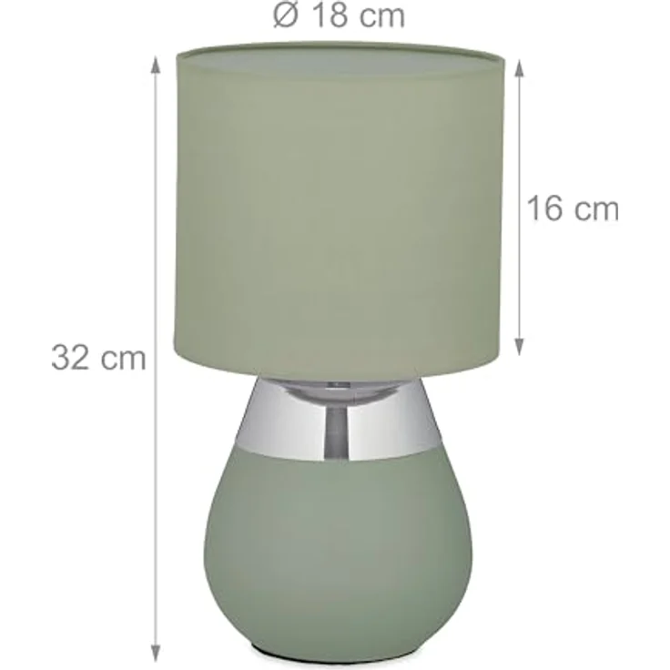 Relaxdays Tischlampe, Nachttischlampe mit Metallfuß und Stoffschirm, E14, HxD: 32 x 18 cm, grün/silber – Bild 4