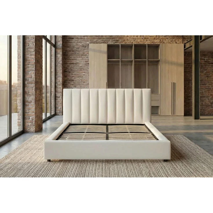 KAWOLA Bett CATTURA Polsterbett Velvet creme 180x200cm mit Lattenrost – Bild 2