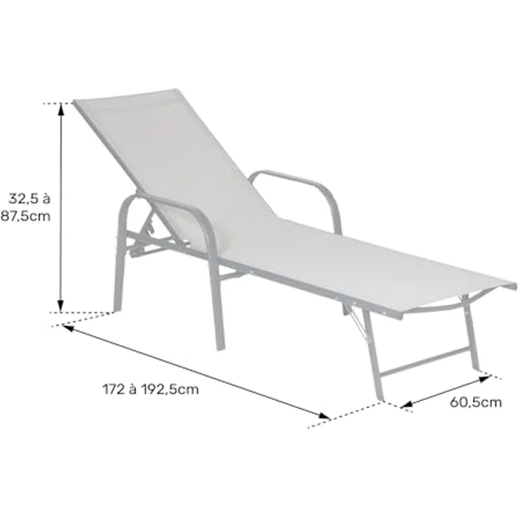 Happy Garden 2er Set Sonnenliegen Sardinia aus grauem Textilene - anthrazitfarbenes Gestell. Outdoor-Sonnenliege aus Stahl mit 5 Positionen. – Bild 3