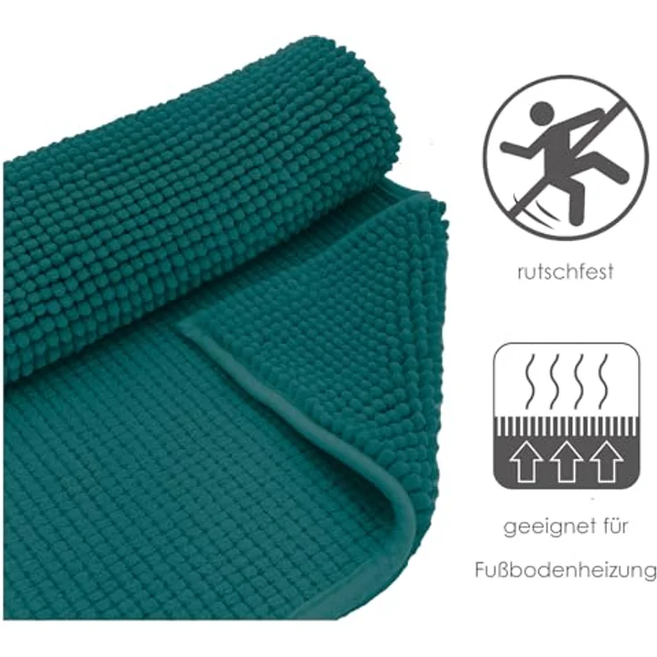 heimtexland Badematte Badvorleger Chenille Badteppich Duschvorleger, rutschhemmend beschichtet, Fußbodenheizung geeignet, 70, Polyester, rechteckig, 45x50 cm, Hochflor, super weich, extrem saugfähig, Maschinenwäsche – Bild 7
