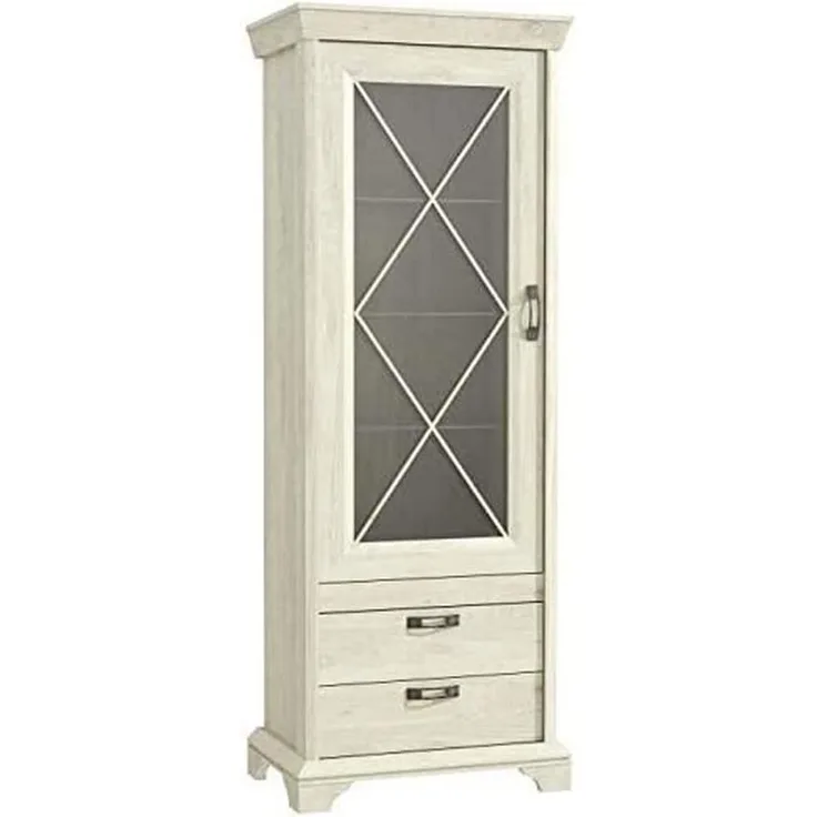 FORTE Kashmir Vitrine, Holzwerkstoff, Weiß/Beige, 78 x 210,3 x 48,2 cm