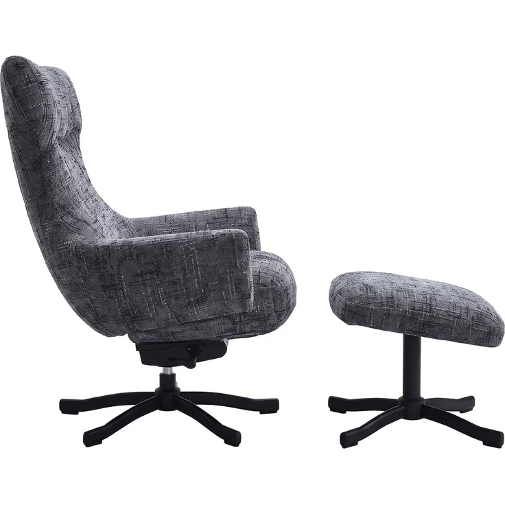 LC Home Sessel »Monroe« Webstoff grau – drehbarer Polstersessel & Relaxsessel mit Hocker Metallgestell schwarz – Bild 5