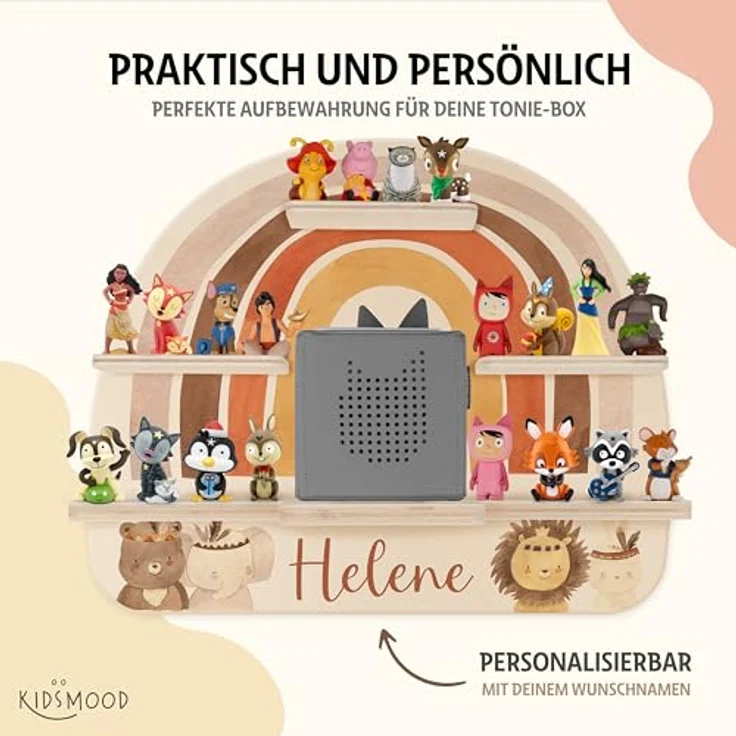 KIDSMOOD - Personalisiertes Tonie Regal für Kinderzimmer | Regenbogen Wand-Regal mit genügend Platz für Tonie-Hör-Figuren, Aussparung für Tonie-Musikbox & Kabelmanagement, Tonie Regal Mädchen & Jungen – Bild 9