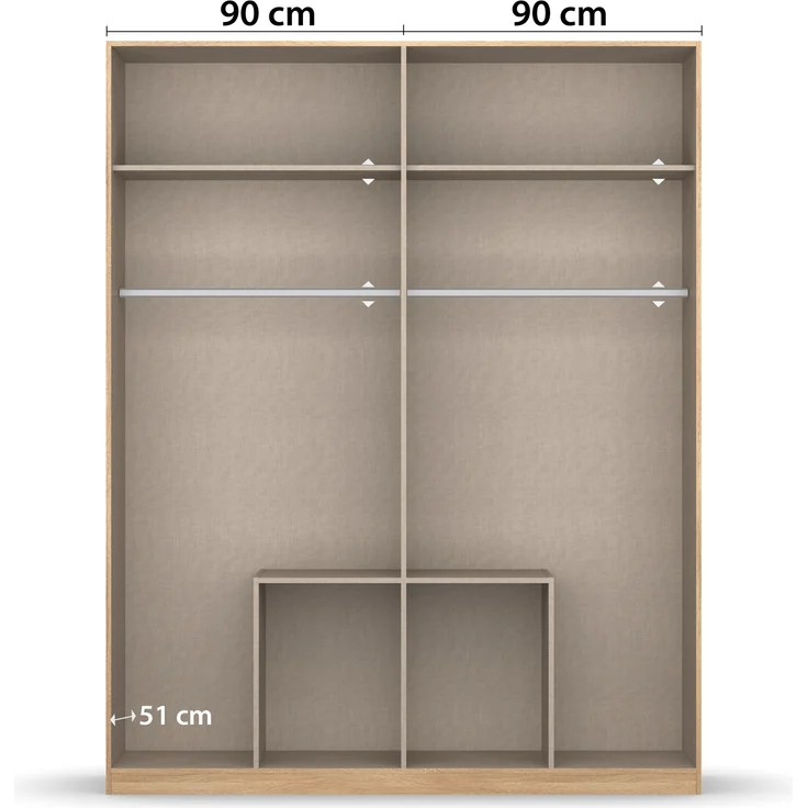 rauch Kleiderschrank, Drehtürenschrank BINGEN, 4-türig, 2 Spiegeltüren teilaufgelegt, 4 Schubkästen, Eiche Sonoma, 181 x 229 x 54 cm – Bild 5