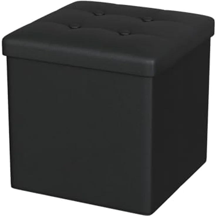 Oak & Tea PU Sitzhocker mit Stauraum, Hocker mit Stauraum, Sitzwürfel Klappbar, Aufbewahrungsbox Hocker, Kleine Sitzbank, Ottomane Sofa Fußhocker, für Wohnzimmer, Schlafzimmer, 30 x 30 x 30 cm, Schwarz – Bild 2