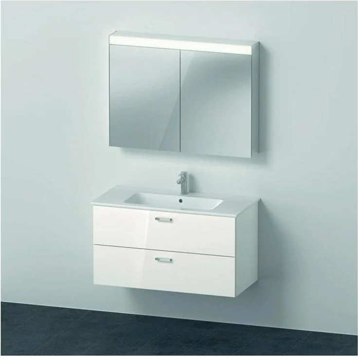 Duravit Badmöbelset XBASE 1030mm, Spiegelschrank BETTER mit LED-Randlichtfeld und integrierter Schalter-Steckdoseneinheit, Möbelwaschtisch mit Überlauf und Hahnlochbank