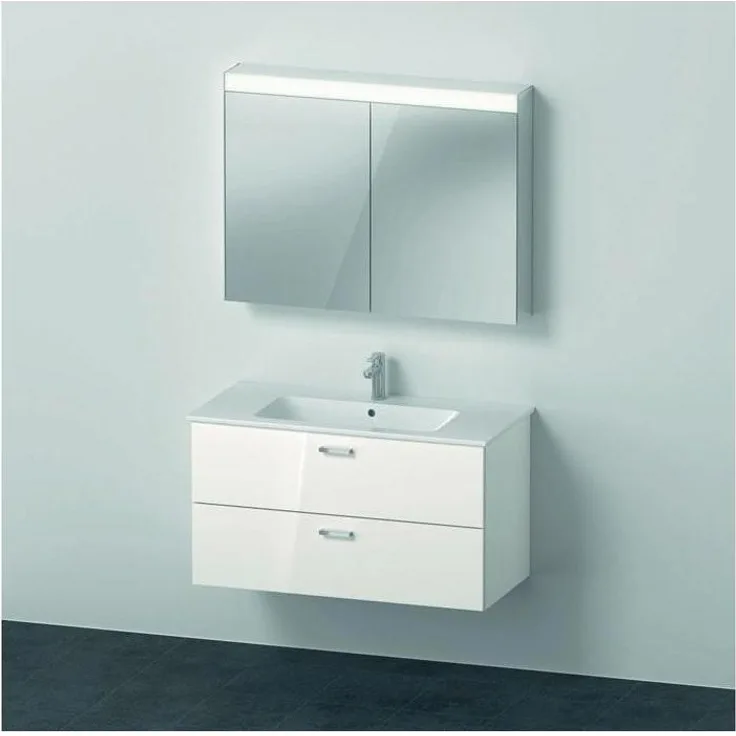 Duravit Badmöbelset XBASE 1030mm, Spiegelschrank BETTER mit LED-Randlichtfeld und integrierter Schalter-Steckdoseneinheit, Möbelwaschtisch mit Überlauf und Hahnlochbank