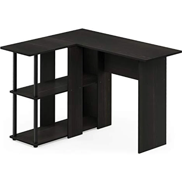 Furinno Abbott L-förmiger Schreibtisch mit Regalen, holz, Espresso/Schwarz, 87.5 x 87.5 x 73.51 cm – Bild 7