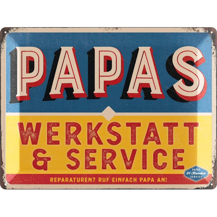 LANOLU Blechschild Werkstatt & Service Papa - 30x40cm – Metall – Mehrfarbig – 30102 – Bild 1