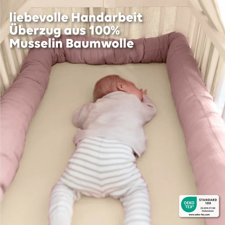 lilimaus Nestchenschlange Bettschlange Babybett aus Musselin Baumwolle - 12 Farben, (1-tlg), Bettschlange Babybett aus Musselin Baumwolle, kuschelig – Bild 2