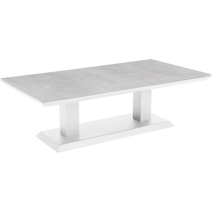 Gartencouchtisch Heis aus Aluminium und Glas, modern und höhenverstellbar, weiß, 150x79 cm