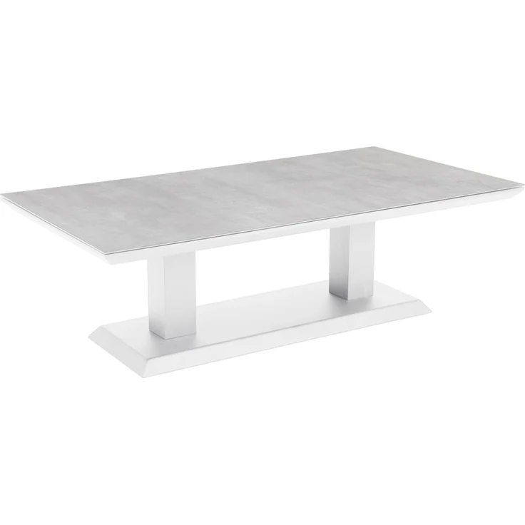 Gartencouchtisch Heis aus Aluminium und Glas, modern und höhenverstellbar, weiß, 150x79 cm