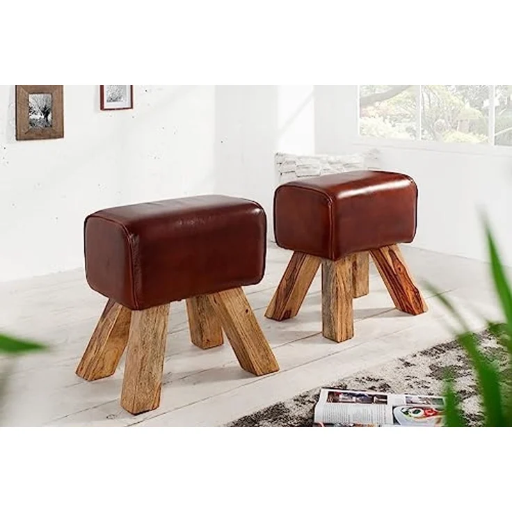 riess-ambiente Sitzhocker TURNBOCK 40cm coffee / natur, mit Echtleder-Bezug – Bild 4