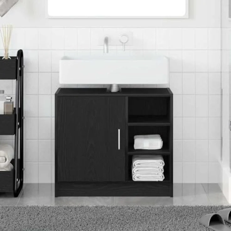 vidaXL Badezimmerschrank mit Tür Schwarz Eichen-Optik 63 x 29 x 55 cm 869214 – Bild 3