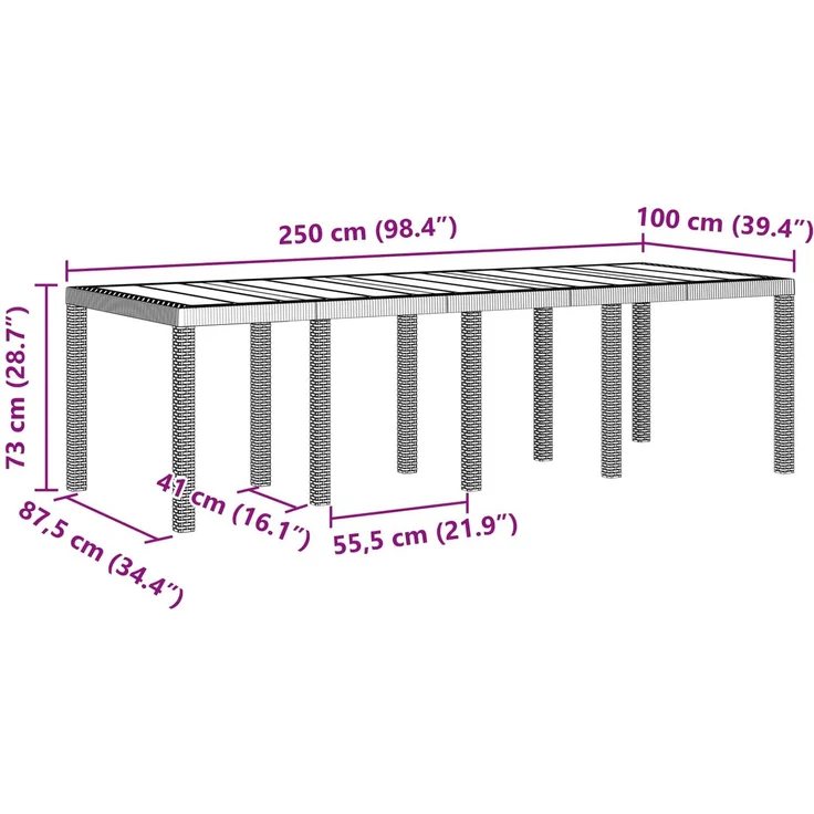 vidaXL Wetterfester Gartentisch Anthrazit 250 x 100 x 73 cm 871692 – Bild 7